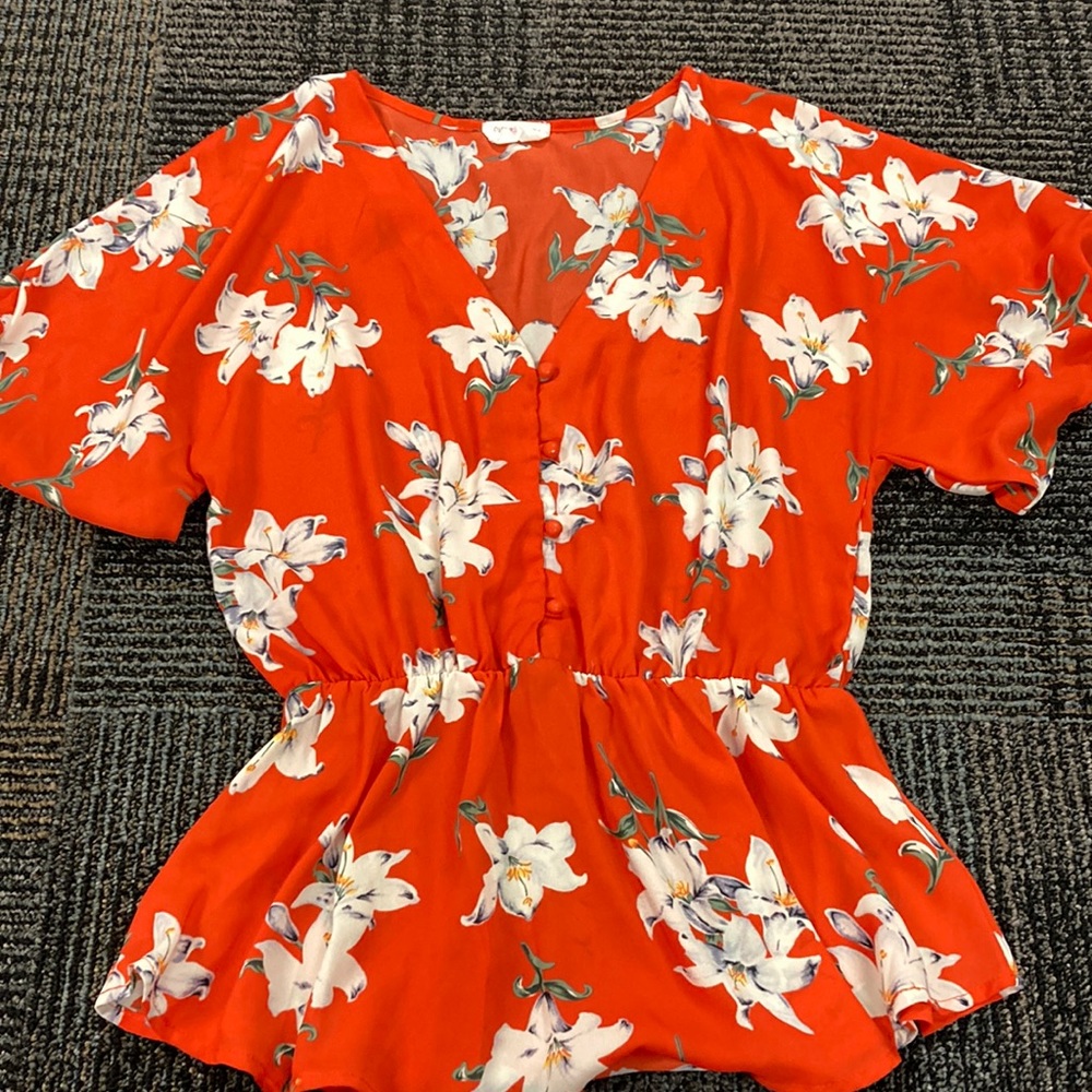 Orange flower print blouse